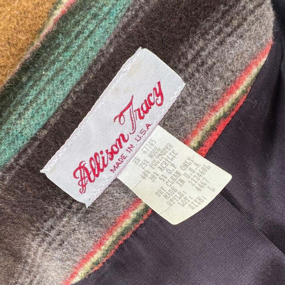 Allison Tracy Wool Striped Blazer Women's Size Large Brown Green Red Tan - Picture 8 of 8